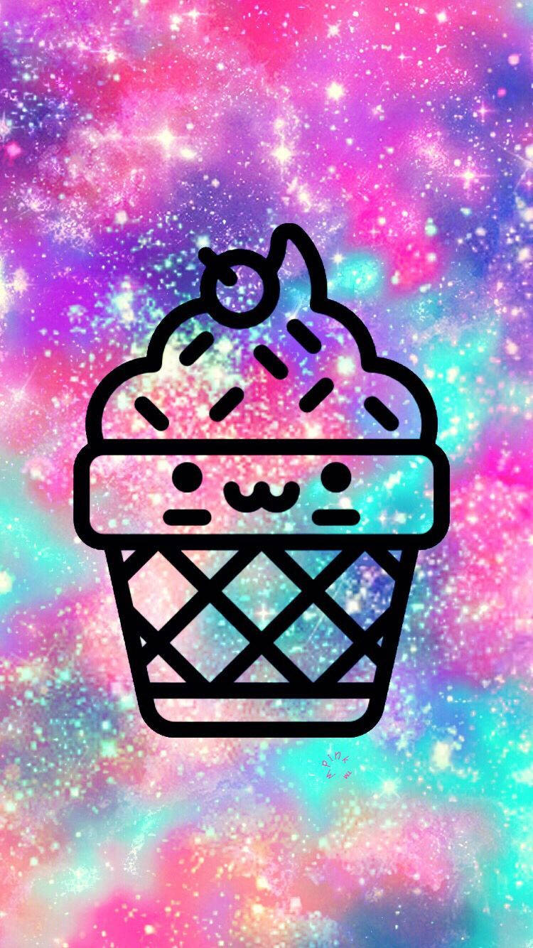 Kawaii Ice Cream In Glitters Wallpaper