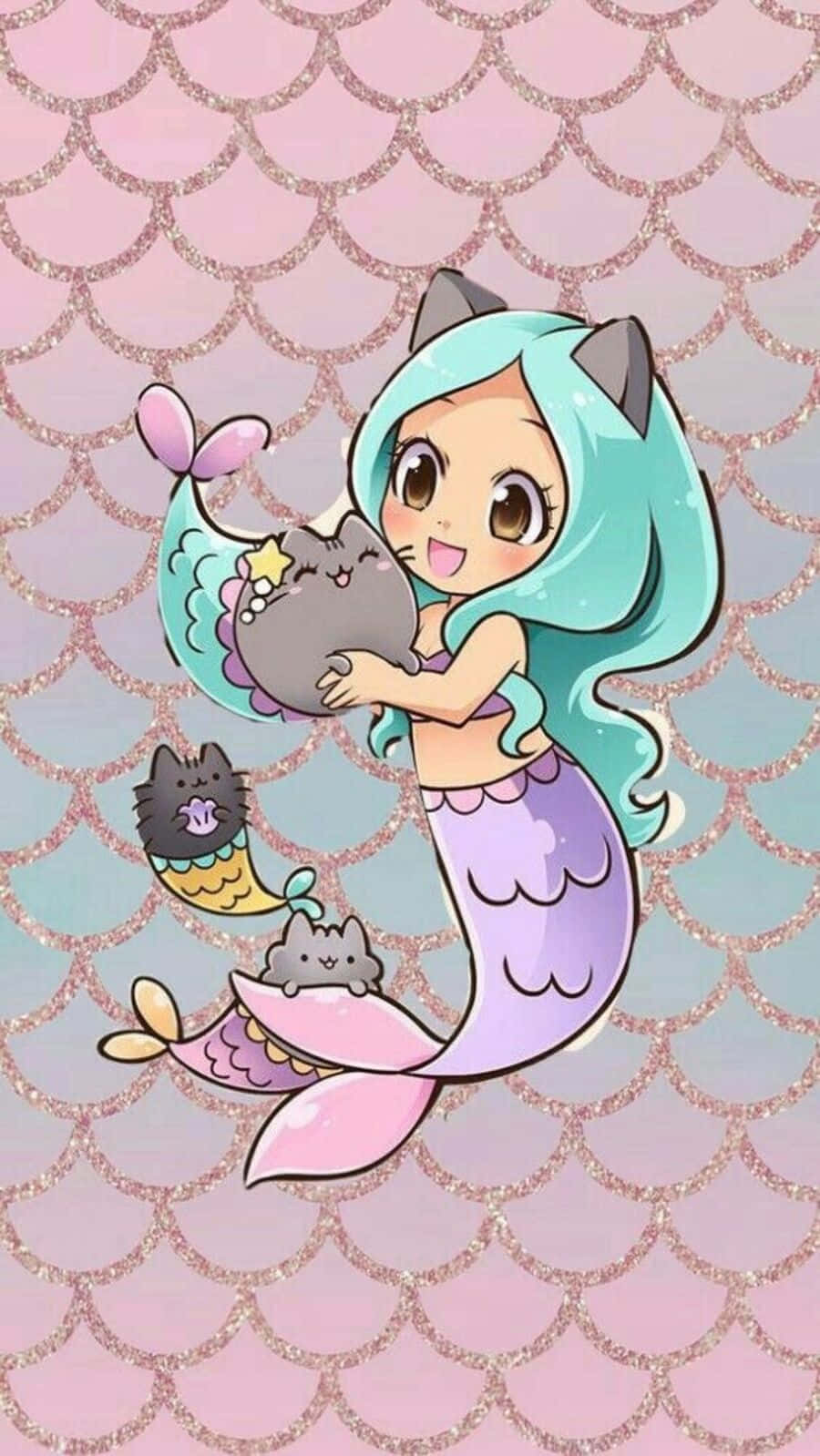 Kawaii Mermaid Relaxing On A Seashell Wallpaper