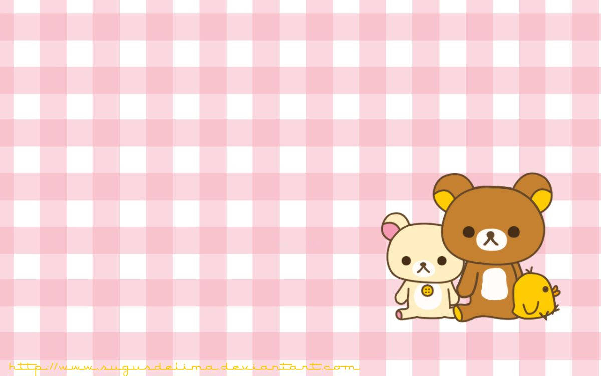 Kawaii Pink Checkered Background With Rilakkuma And Friends Wallpaper