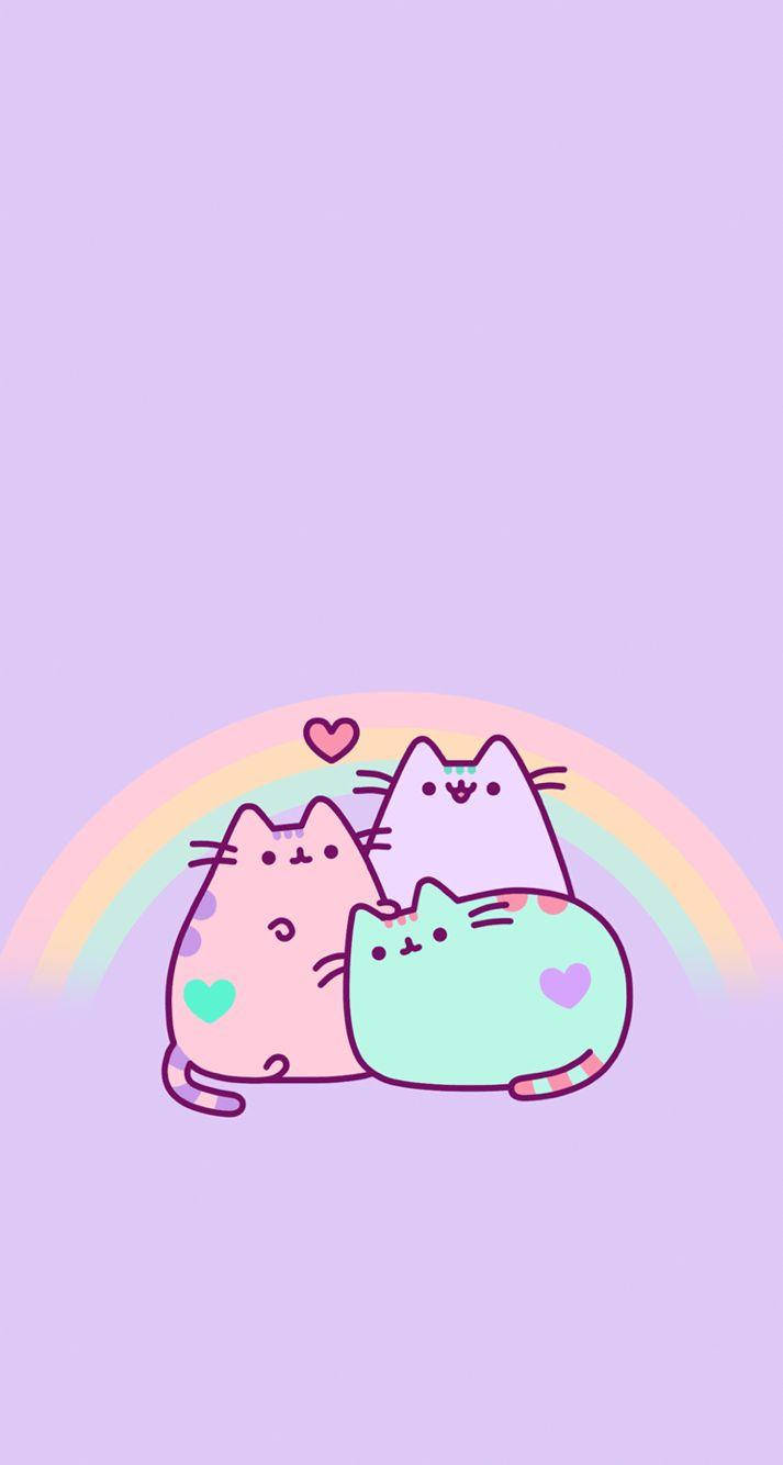 Kawaii Rainbow Neko For Iphone Wallpaper