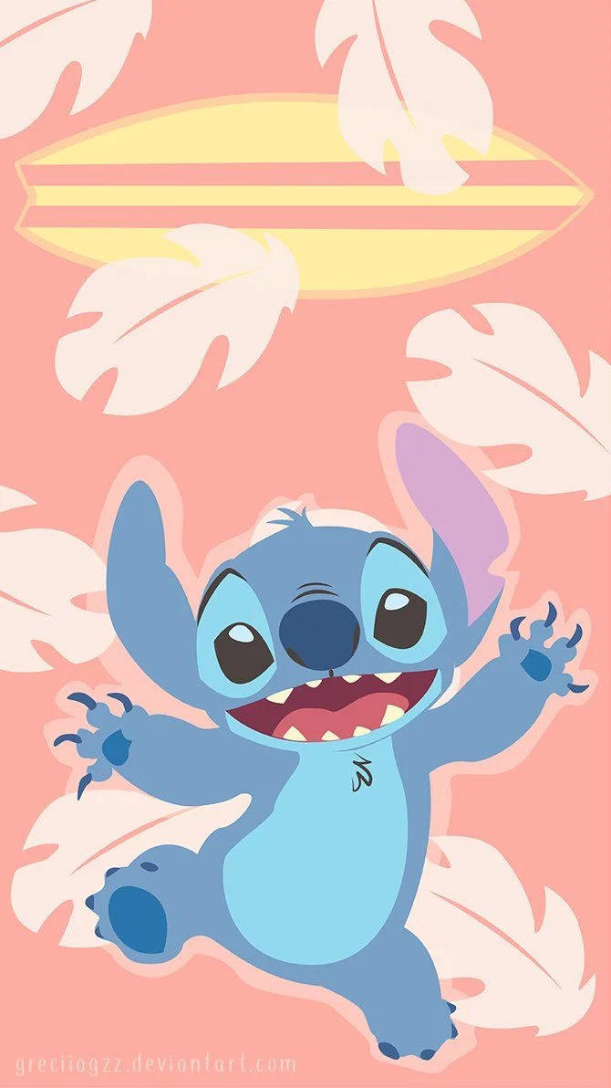 Kawaii Stitch Dancing In Salmon Backdrop Wallpaper