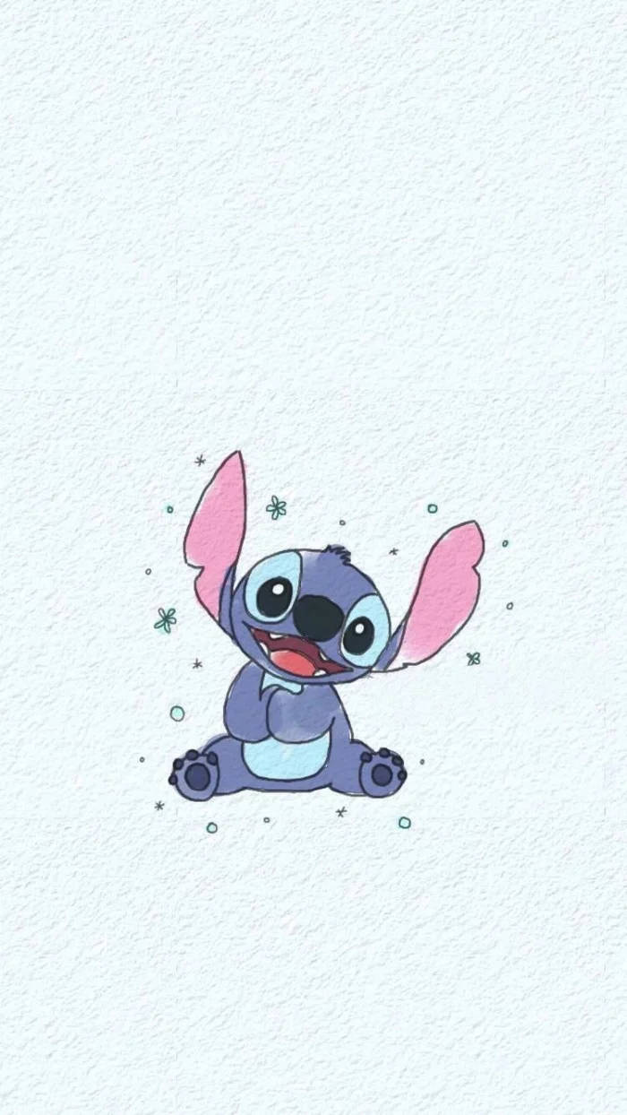 Kawaii Stitch With Blue Stars Wallpaper