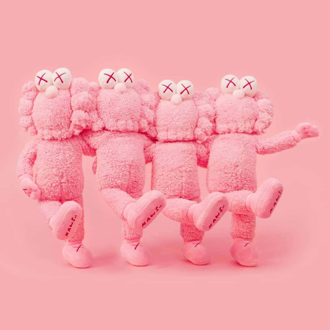 Kaws B F F Pink Plush Figures Wallpaper