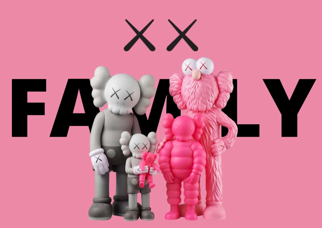 Kaws Family Pink Background Wallpaper