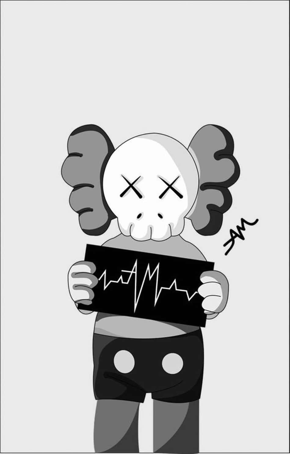 Kaws Heartbeat Black And White Wallpaper