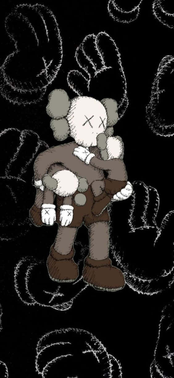 Kaws Teddy Bear Art Black And White Wallpaper