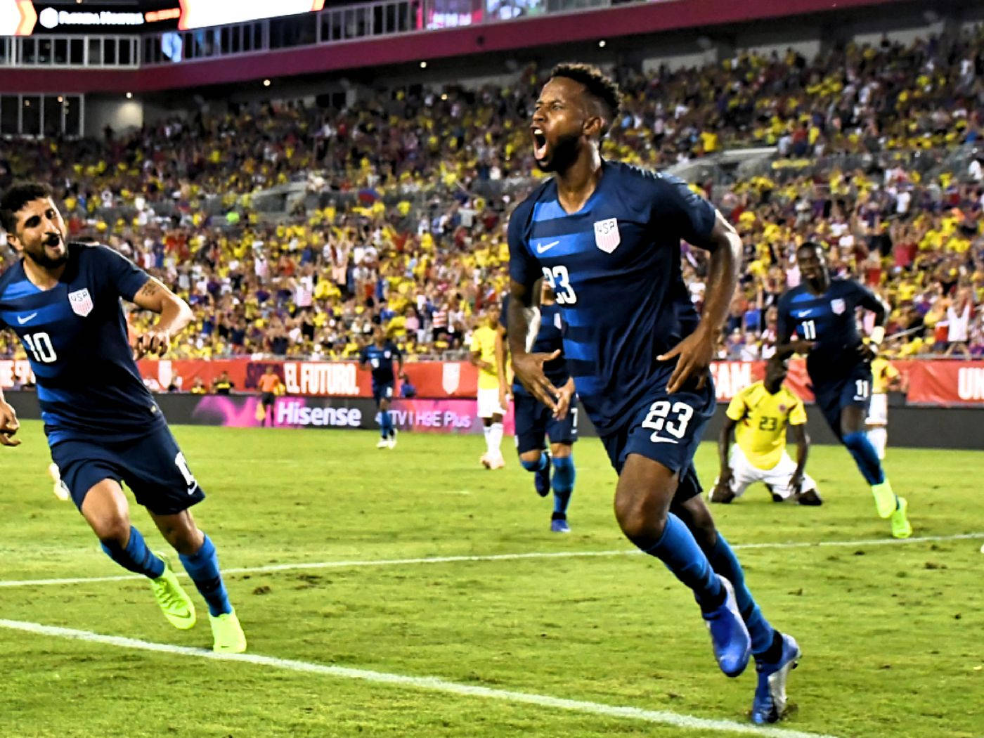 Kellyn Acosta Happy Scream Running Usa Win Wallpaper