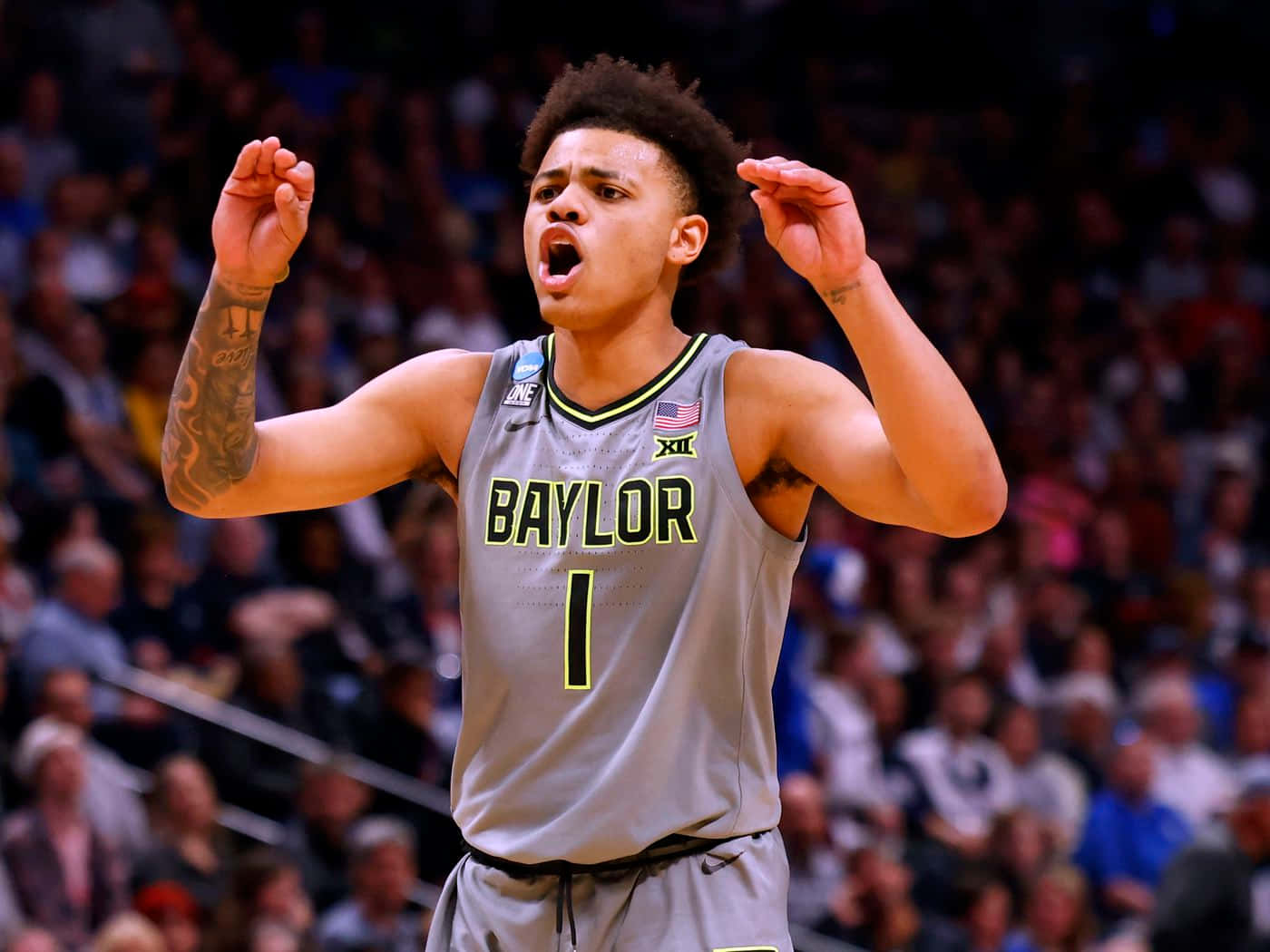 Keyonte George Baylor Basketball Player Celebration Wallpaper