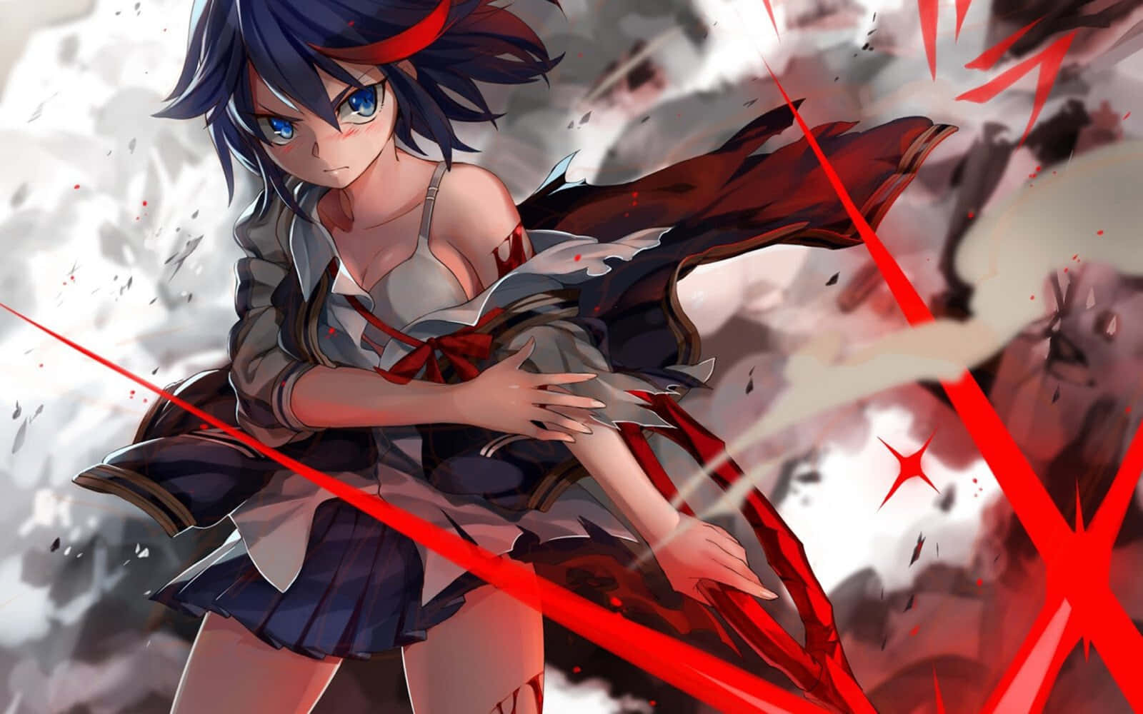 Kill La Kill - Ryuuko Matoi And Her Sentient Uniform Senketsu Stand Together For Battle Wallpaper