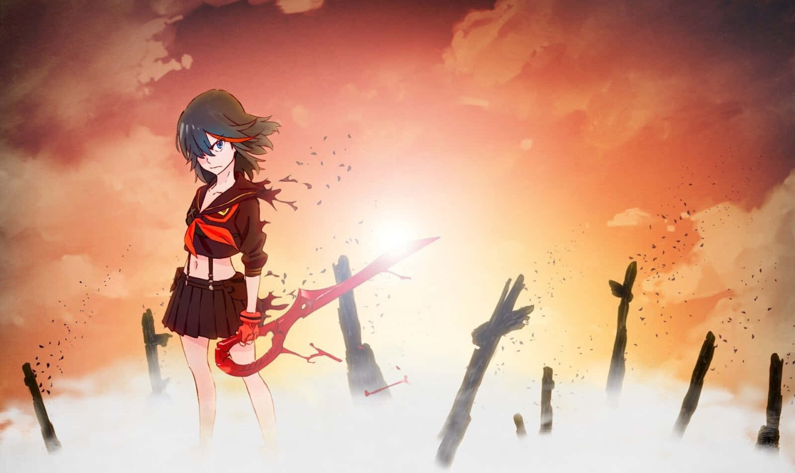 Kill La Kill - Ryuuko Matoi And Senketsu In Dynamic Action Wallpaper