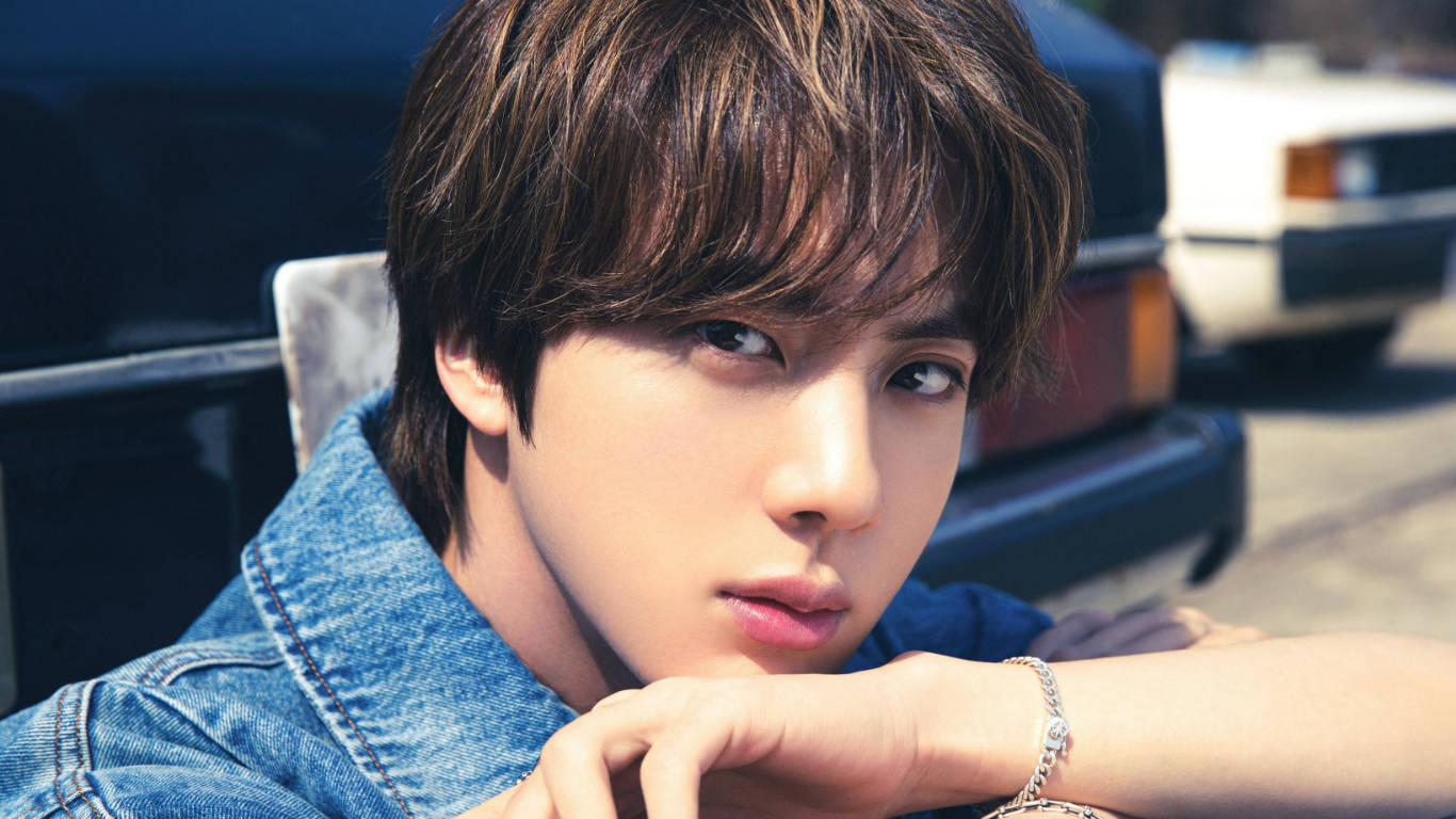 Kim Seok Jin In Denim Shirt Wallpaper