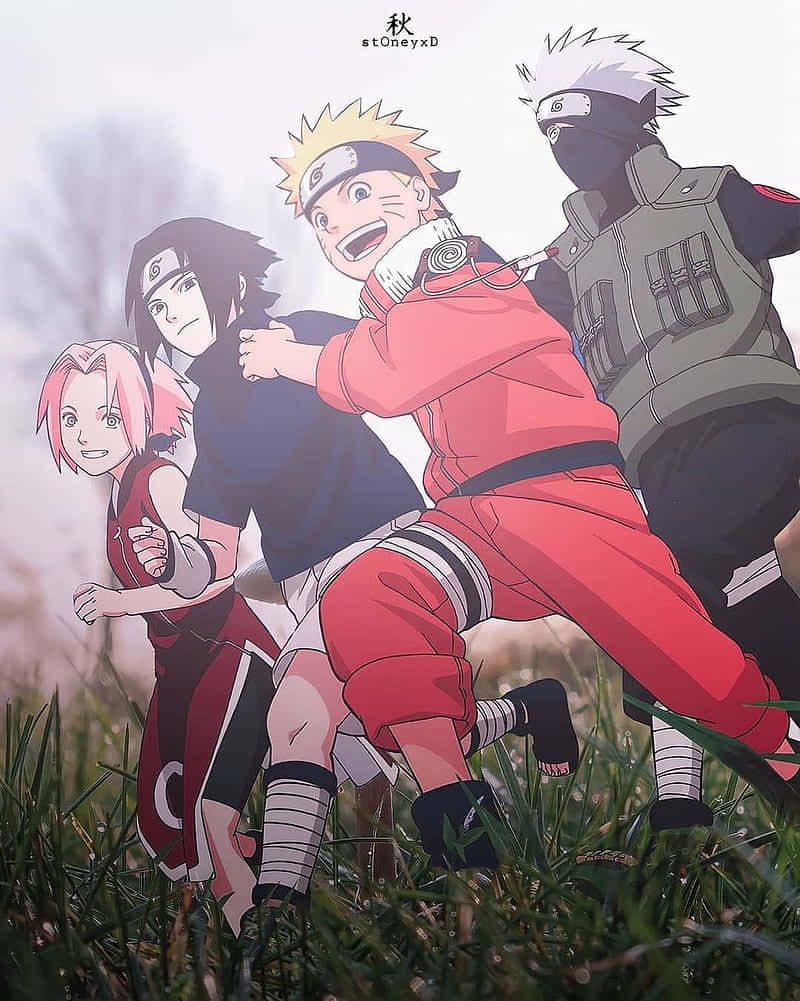 Kisame, Naruto, Kakashi And Sasuke -team 7 Reunited Wallpaper