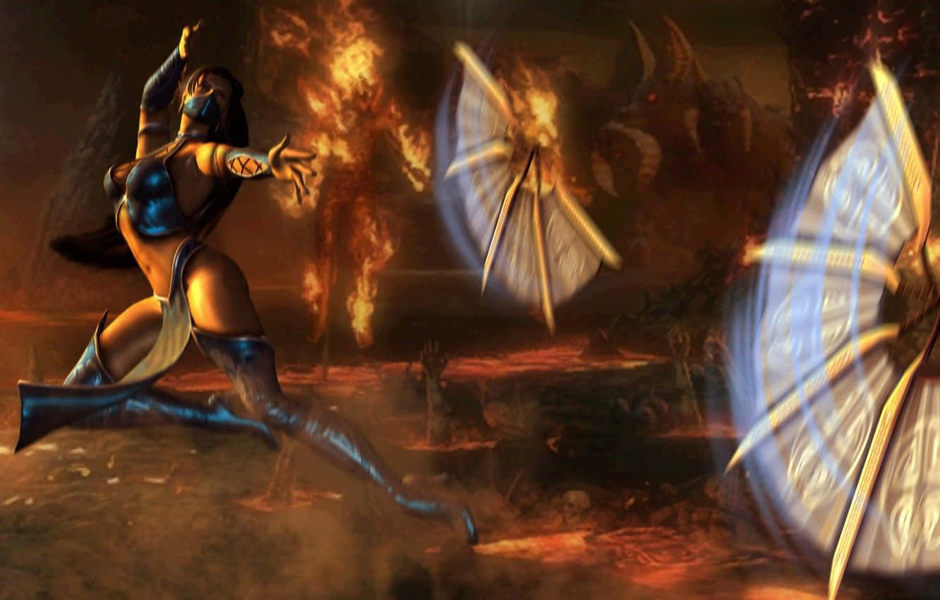 Kitana Wielding Her Signature Fans In Mortal Kombat Wallpaper