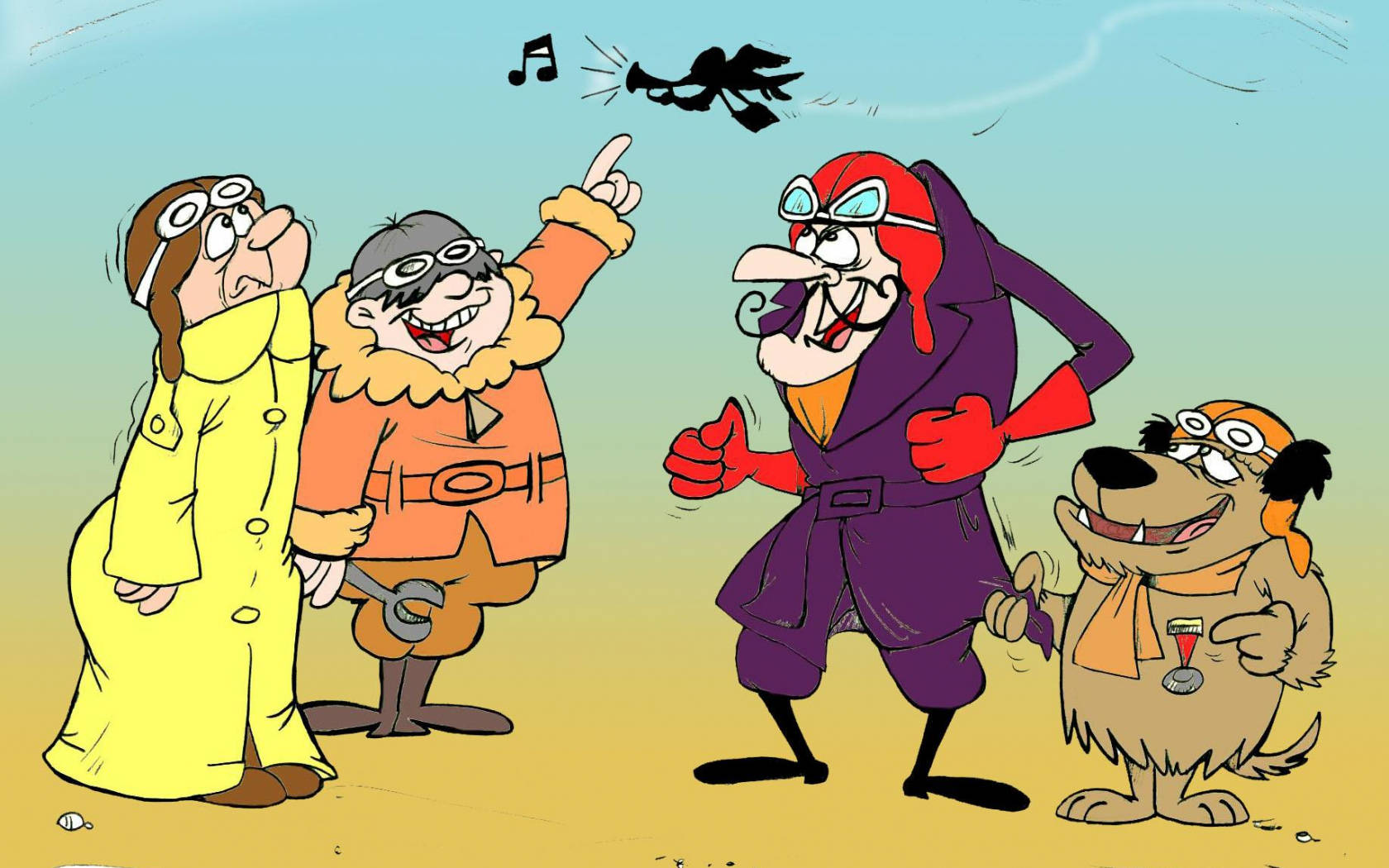 Klunk, Silly Dick, And Muttley From Wacky Races In A Funny Moment Wallpaper