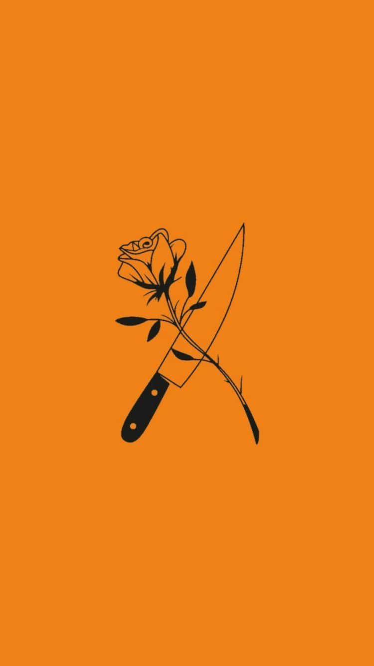 Knife And Rose Orange Aesthetic Phone Wallpaper