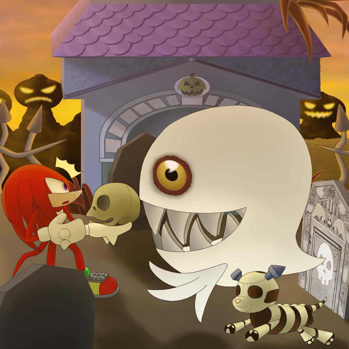 Knuckles_and_ Ghost_at_ Pumpkin_ Hill Wallpaper