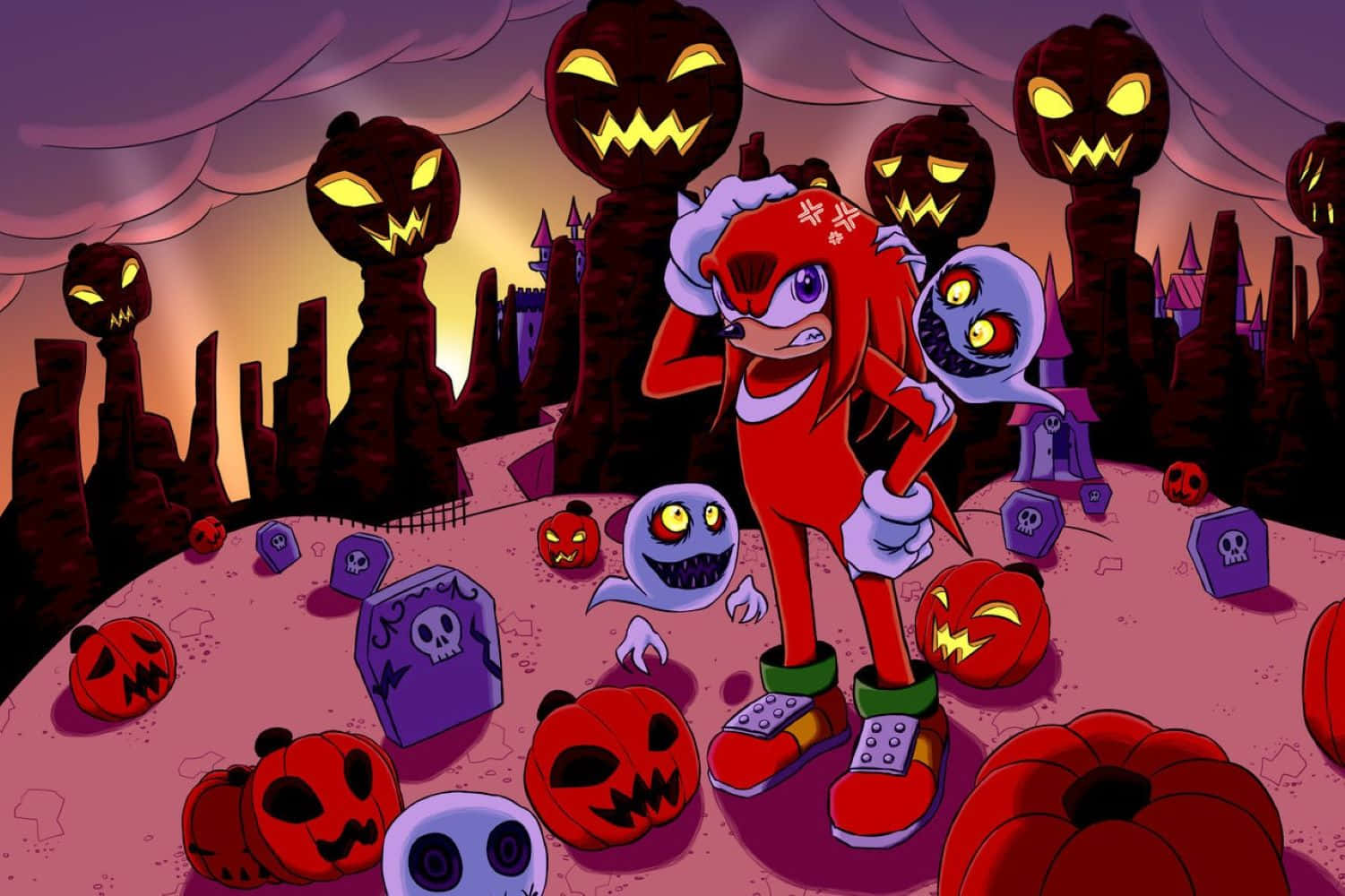 Knuckles Halloween Pumpkin Hill Wallpaper