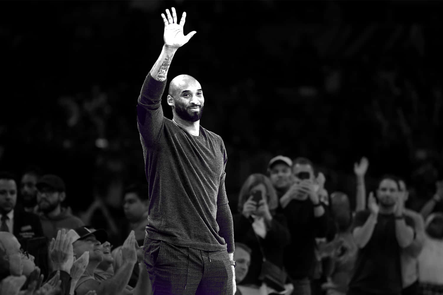 Kobe Bryant Waving Blackand White Wallpaper