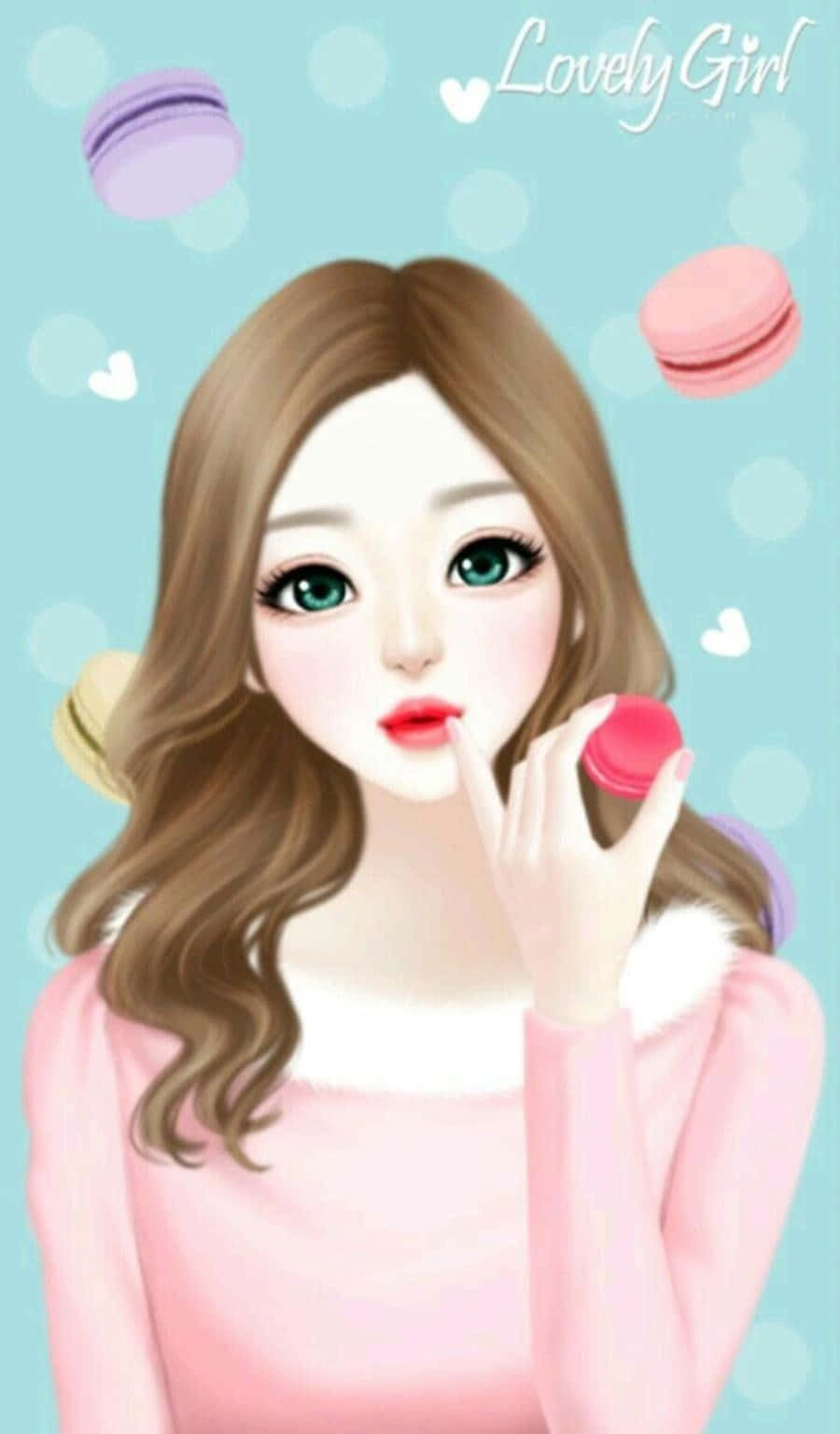 Korean Anime Girl Eating Macaroon Wallpaper