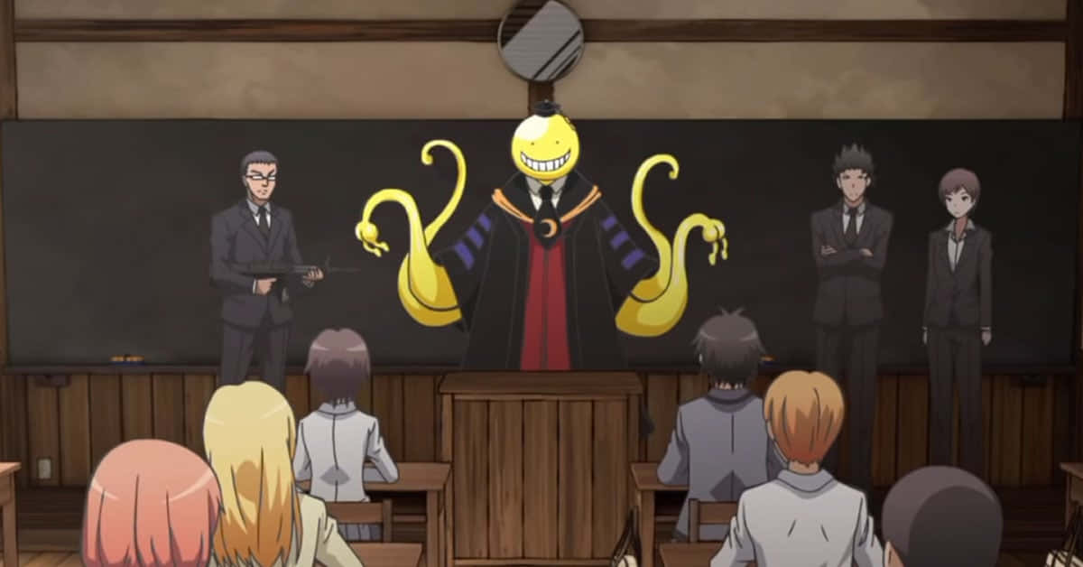 Koro Sensei Smiling Brightly Against A Vivid Background Wallpaper