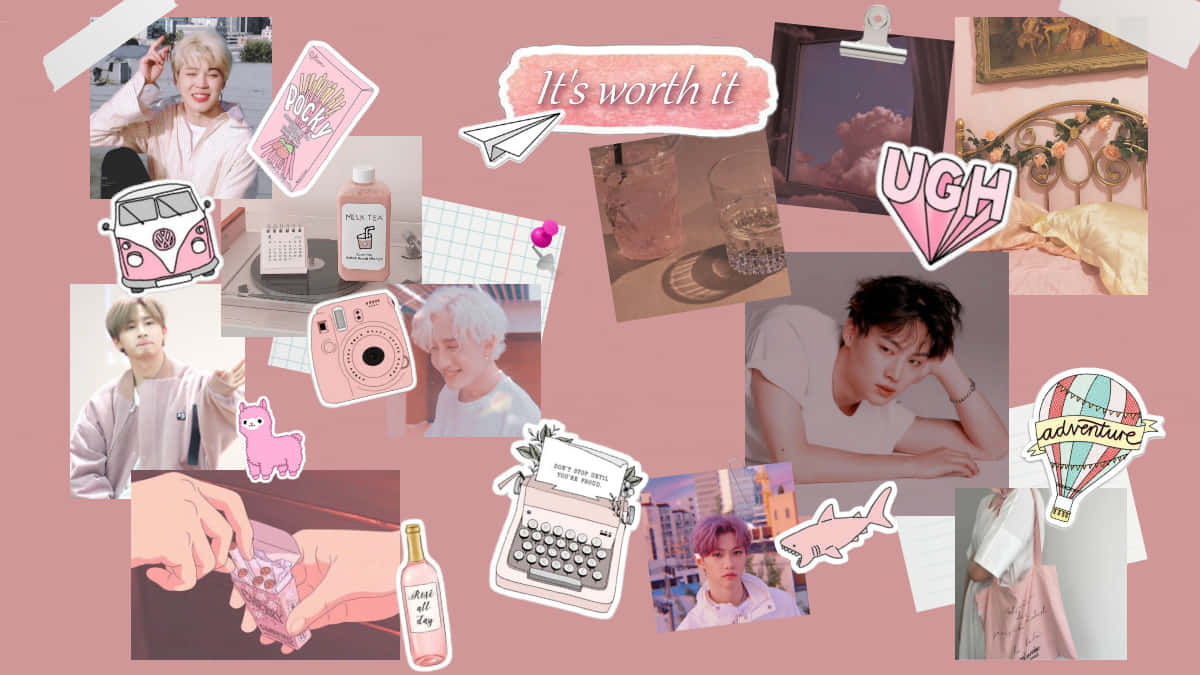 Kpop Aesthetic Collage Pink Tones Wallpaper