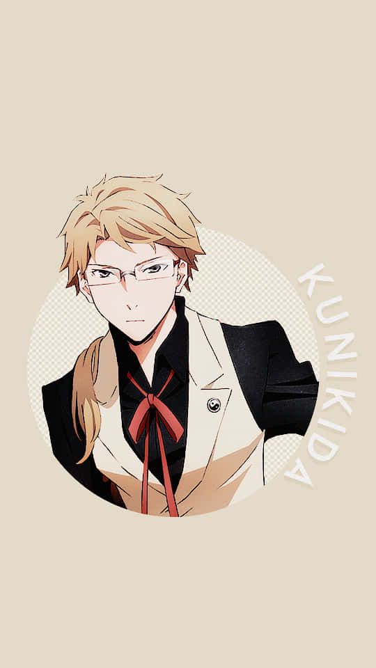 Kunikida From Bungo Stray Dogs Standing In Front Of The Cityscape Wallpaper