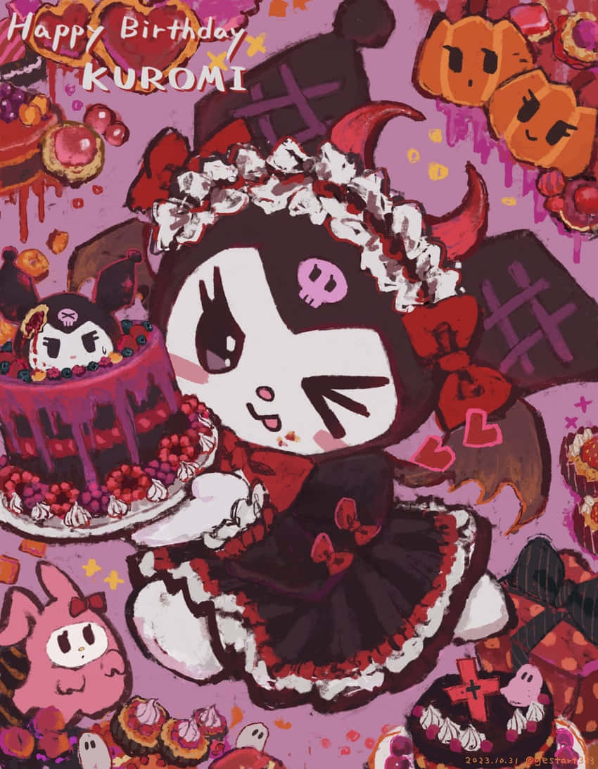 Kuromi Birthday Celebration Art Wallpaper