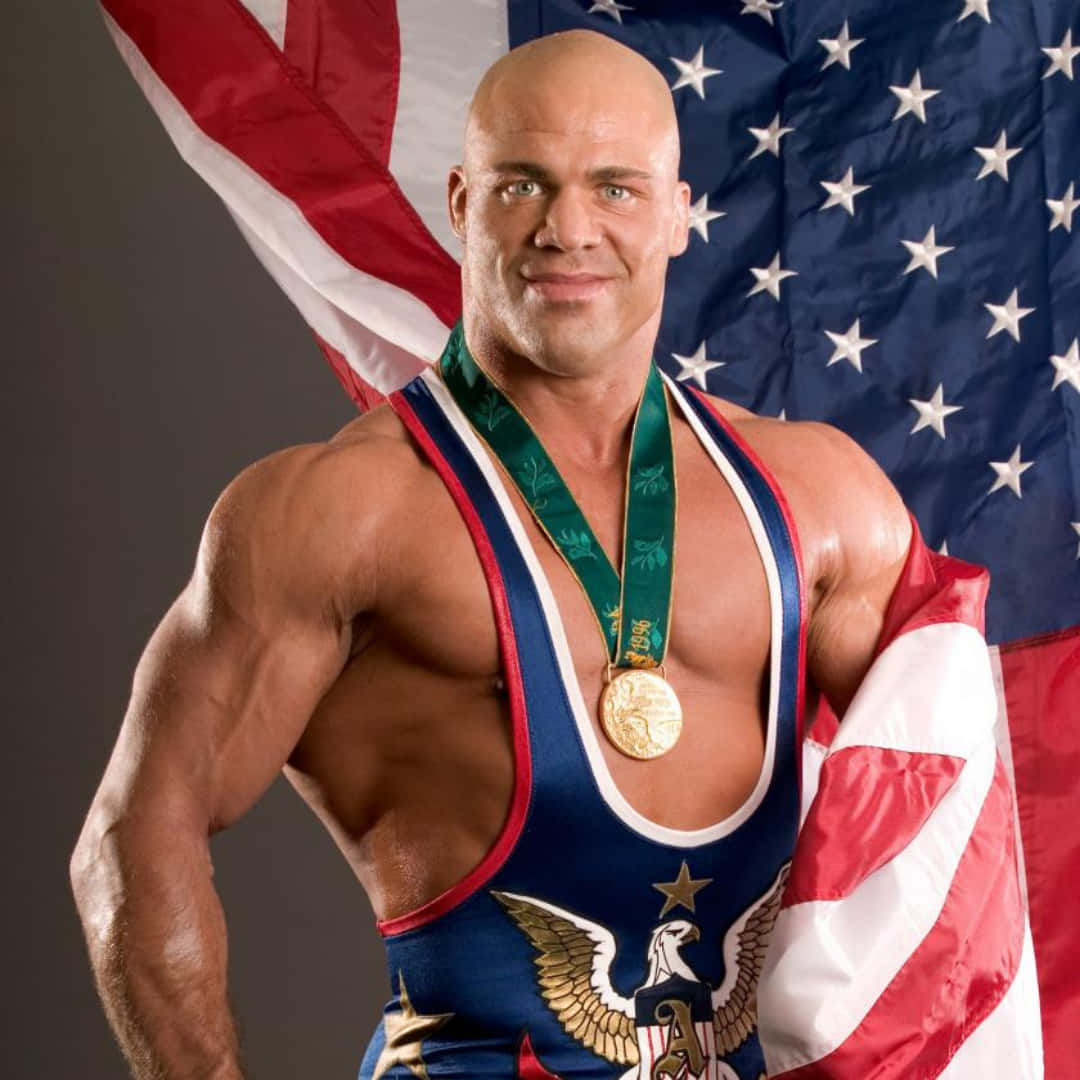 Kurt Angle Proudly Holding His Olympic Gold Medal Wallpaper