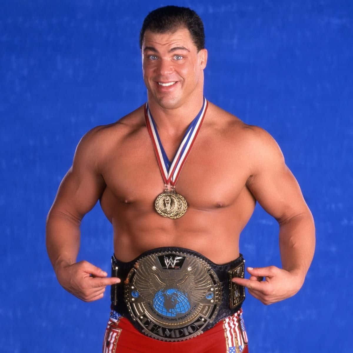 Kurt Angle Triumphantly Holding The Wwf Championship Belt Wallpaper