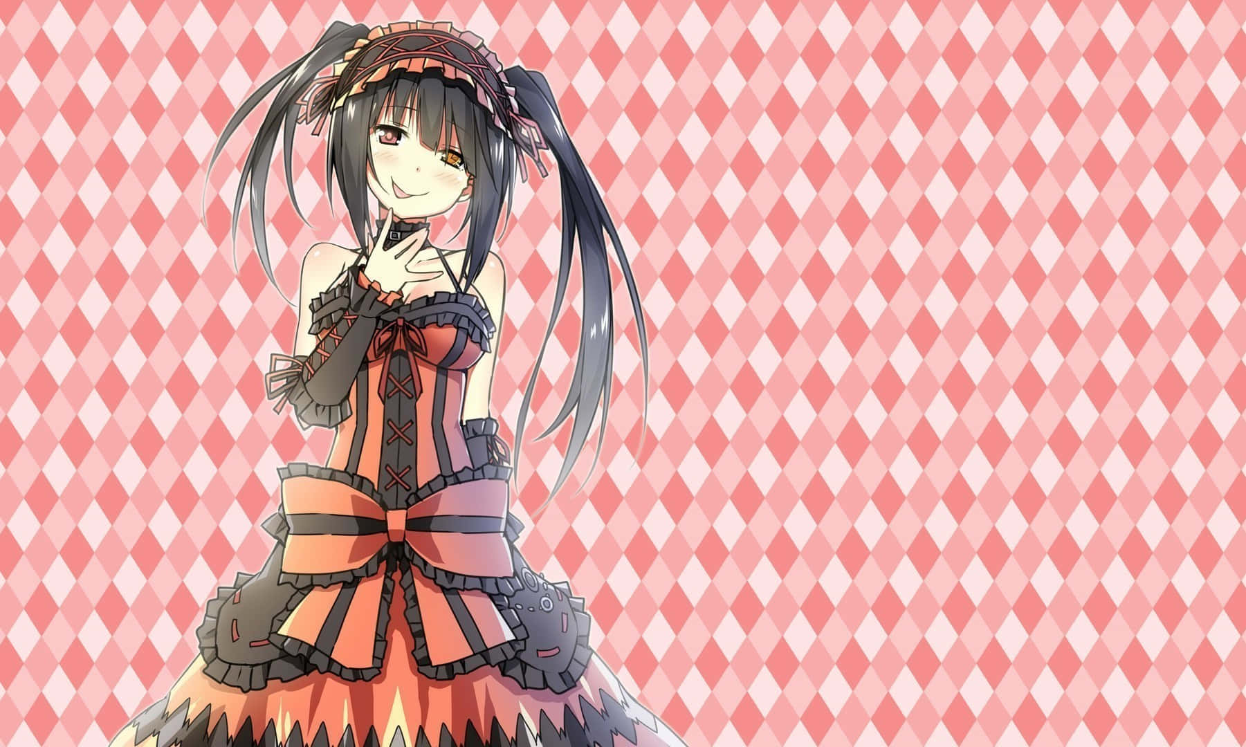 Kurumi Anime Character Pink Background Wallpaper