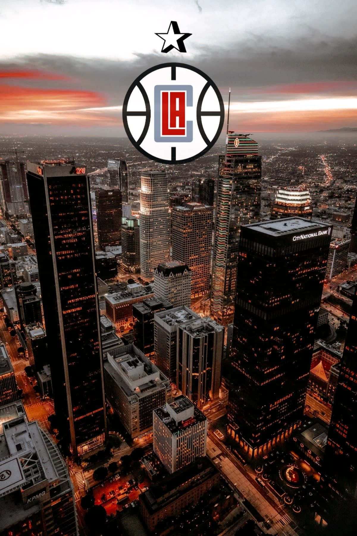 La Clippers Logo With Skyscrapers Aerial Shot Wallpaper