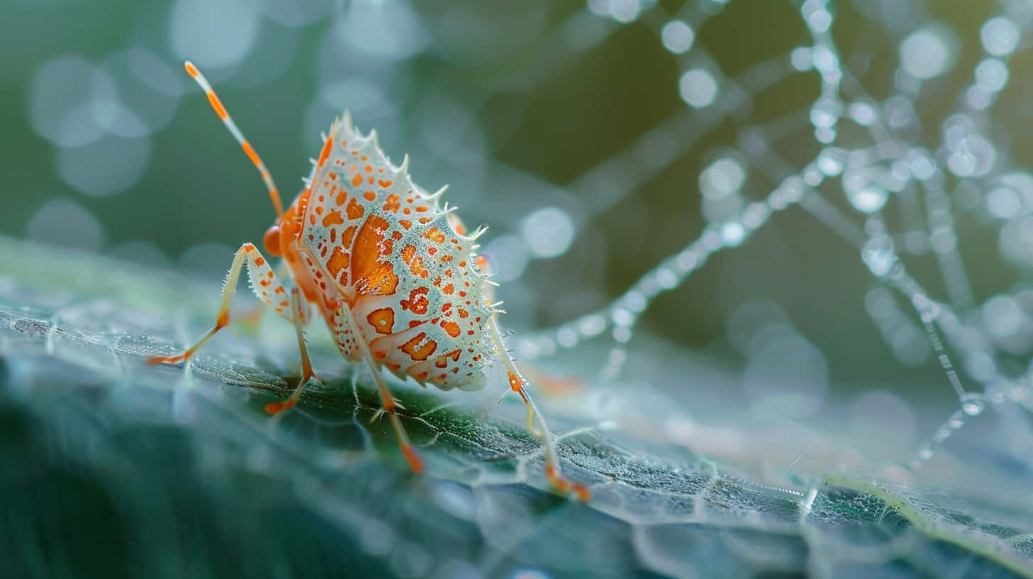 Lace Bug On Dewy Leaf Wallpaper