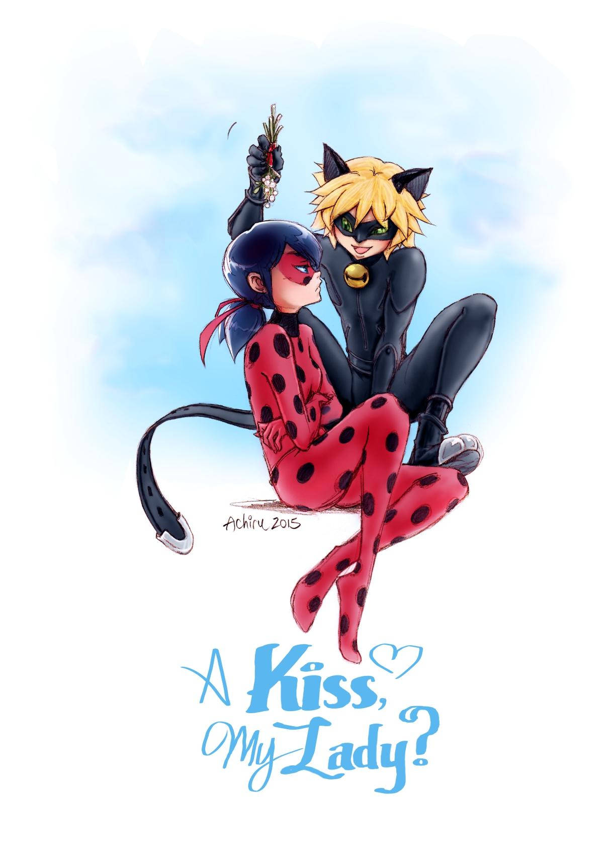 Ladybug And Cat Noir Kiss Watercolor Wallpaper