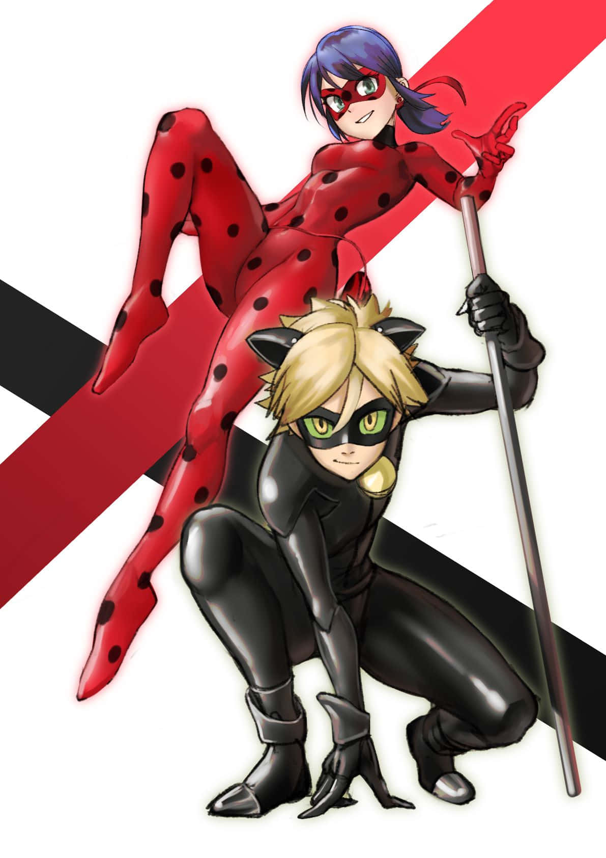 Ladybugand Cat Noir Dynamic Pose Wallpaper