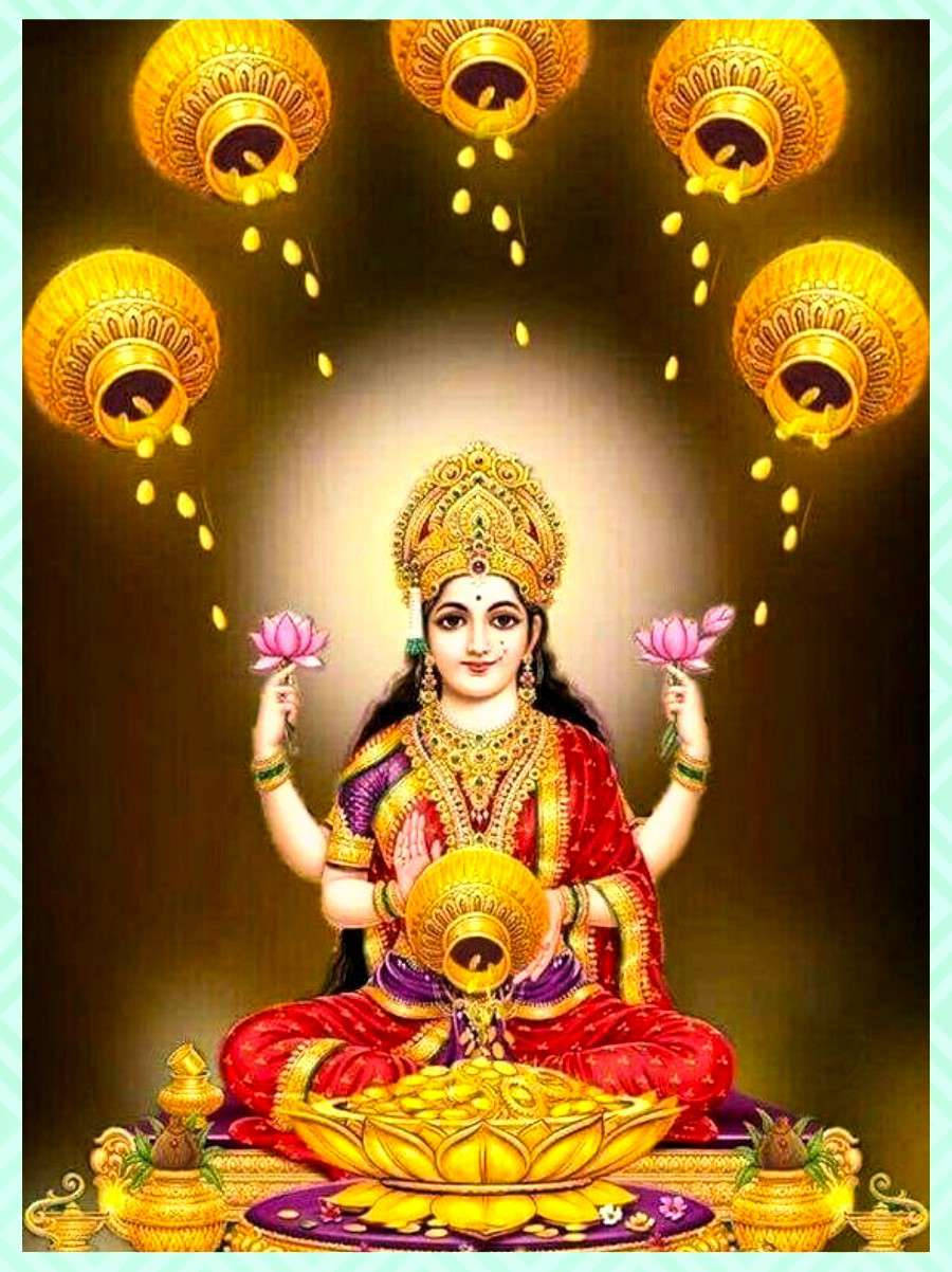 Lakshmi Devi Pouring Golden Coins Wallpaper