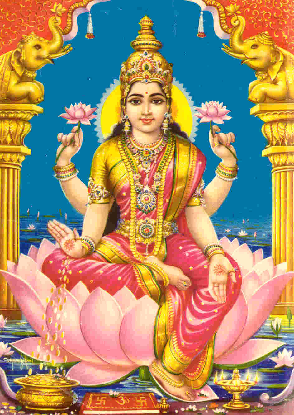 Lakshmi Devi With Elephant Arch Wallpaper