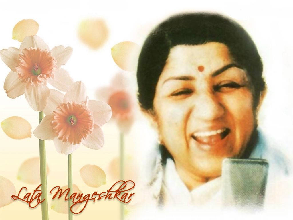 Lata Mangeshkar Flower-designed Poster Wallpaper