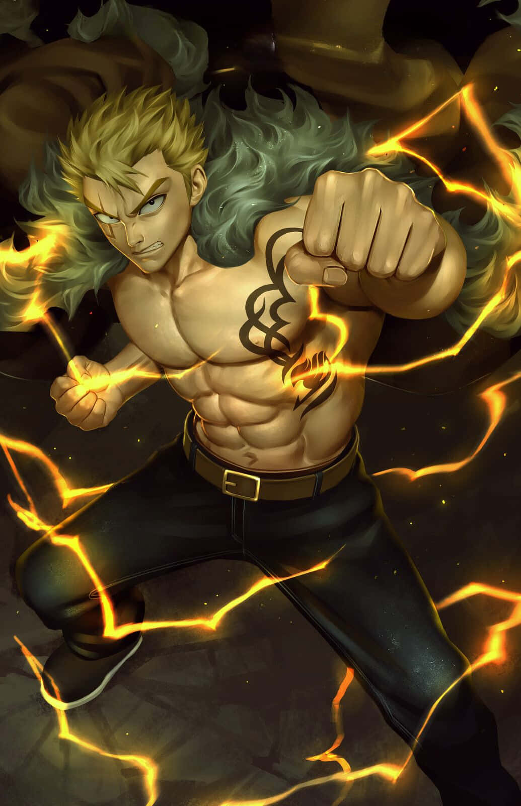 Laxus Dreyar Unleashing His Lightning Magic Wallpaper