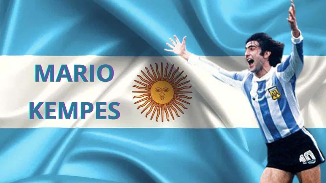 Legendary Mario Kempes Celebrating With Argentina Flag Wallpaper