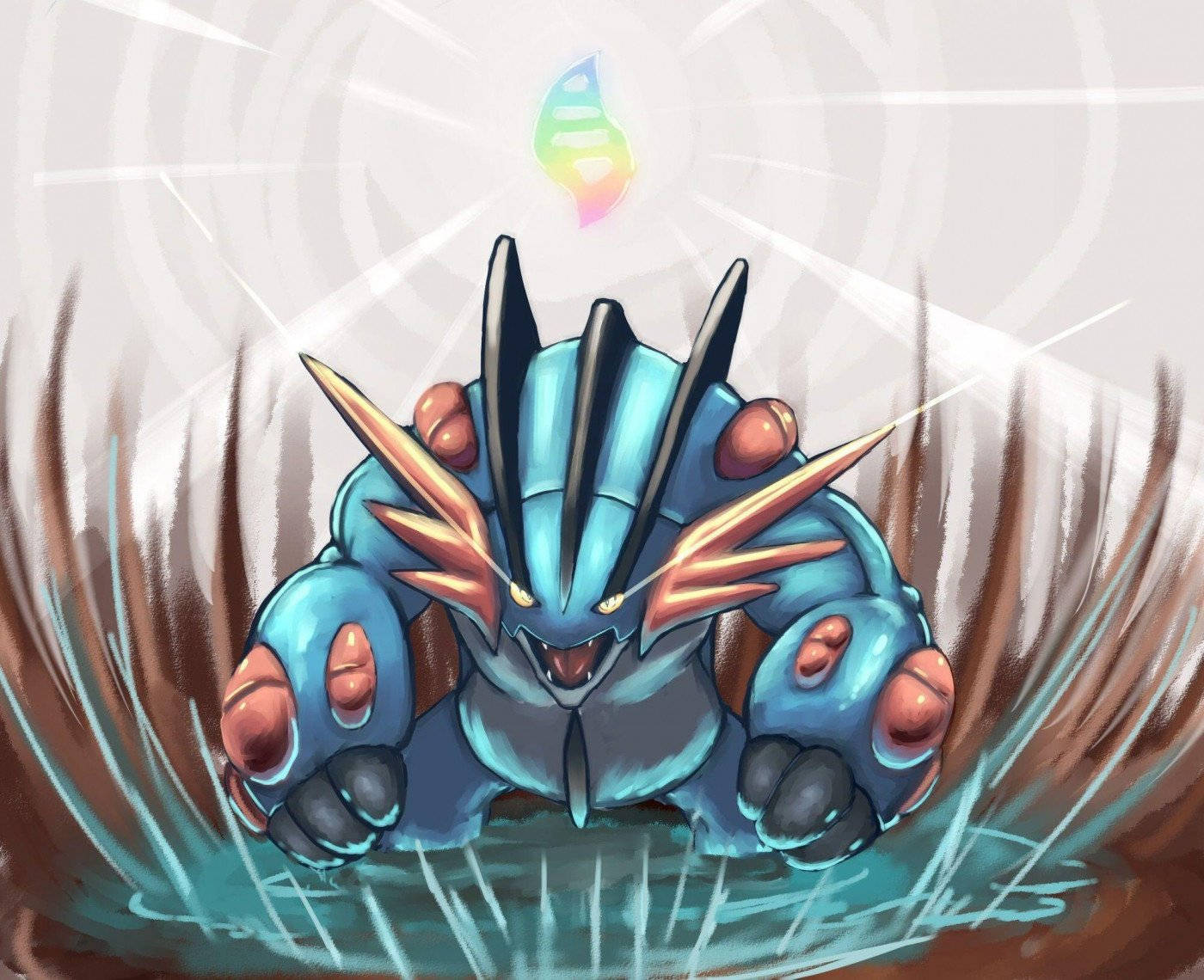 Legendary Mega Swampert In Dynamic Battle Stance Wallpaper