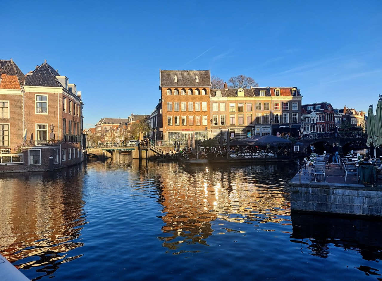 Leiden Canal View Dusk Wallpaper