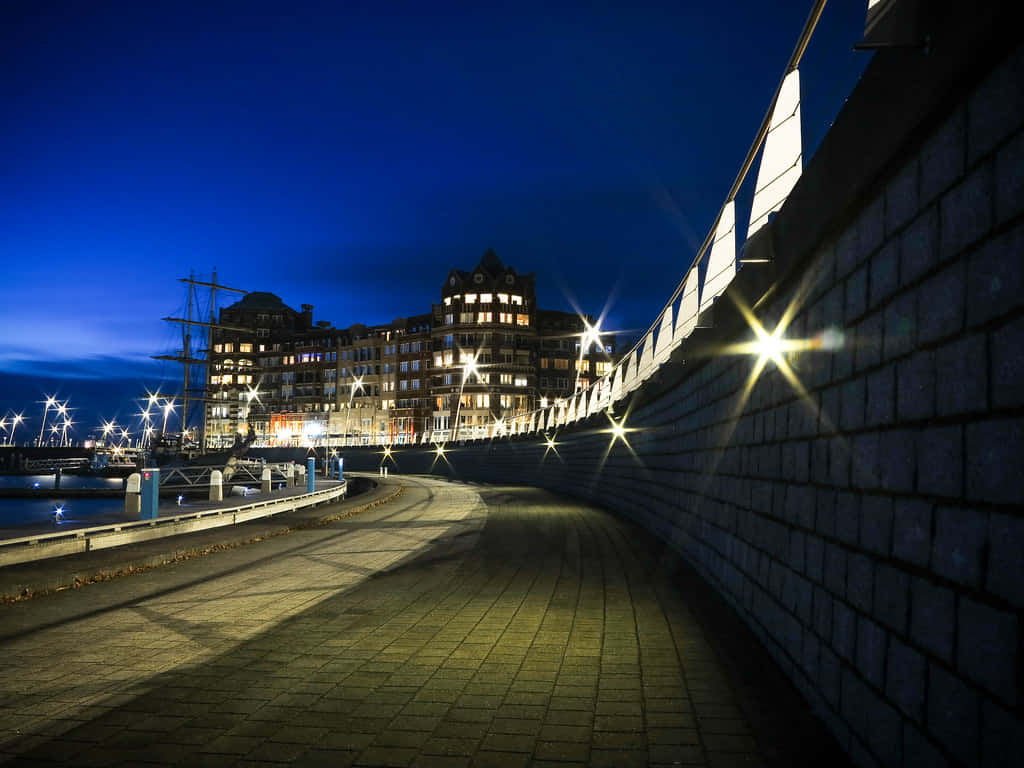 Lelystad Harbor Night Scene Wallpaper