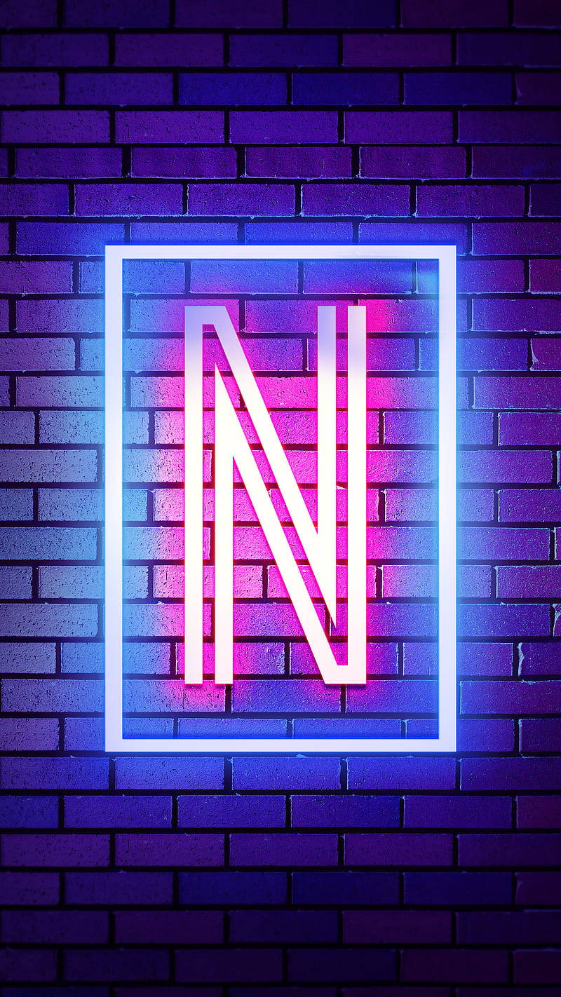 Letter N Neon Light Brick Wall Wallpaper