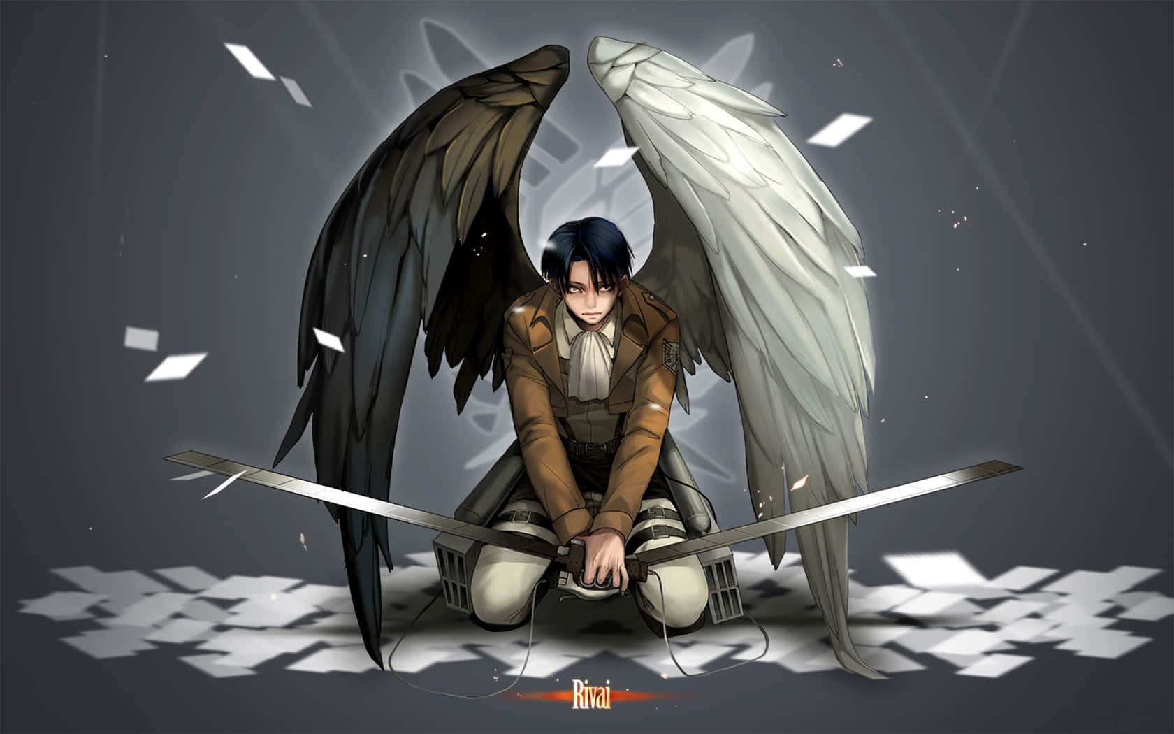 “levi Stands Ready To Take Down Any Titan Of Attack On Titan” Wallpaper