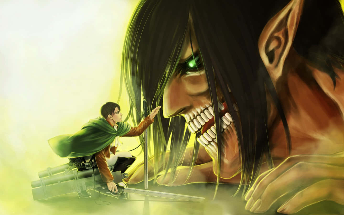 Levi Talking With Titan Eren Yeager Wallpaper