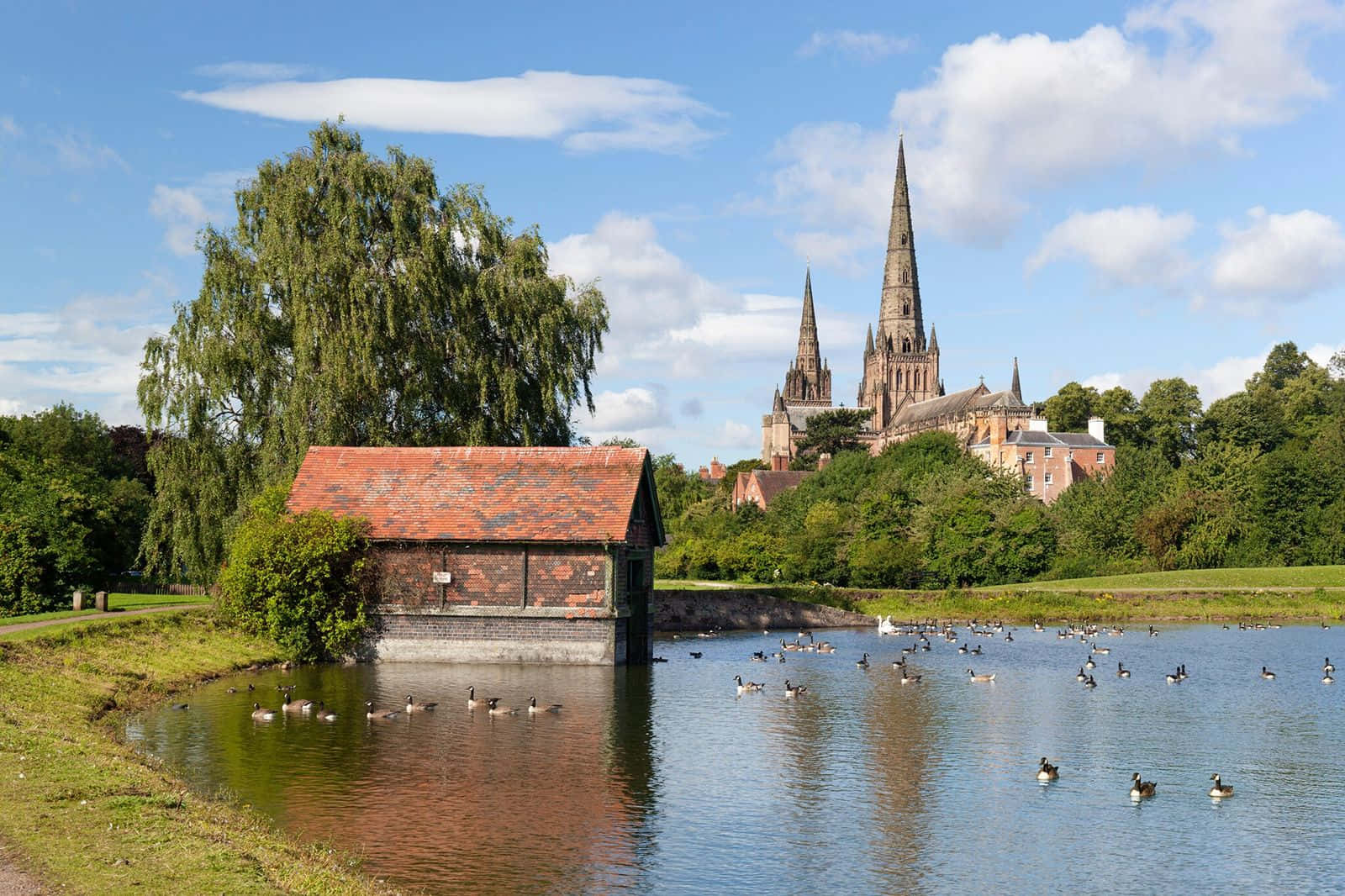 Lichfield Cathedral Waterfront View.jpg Wallpaper