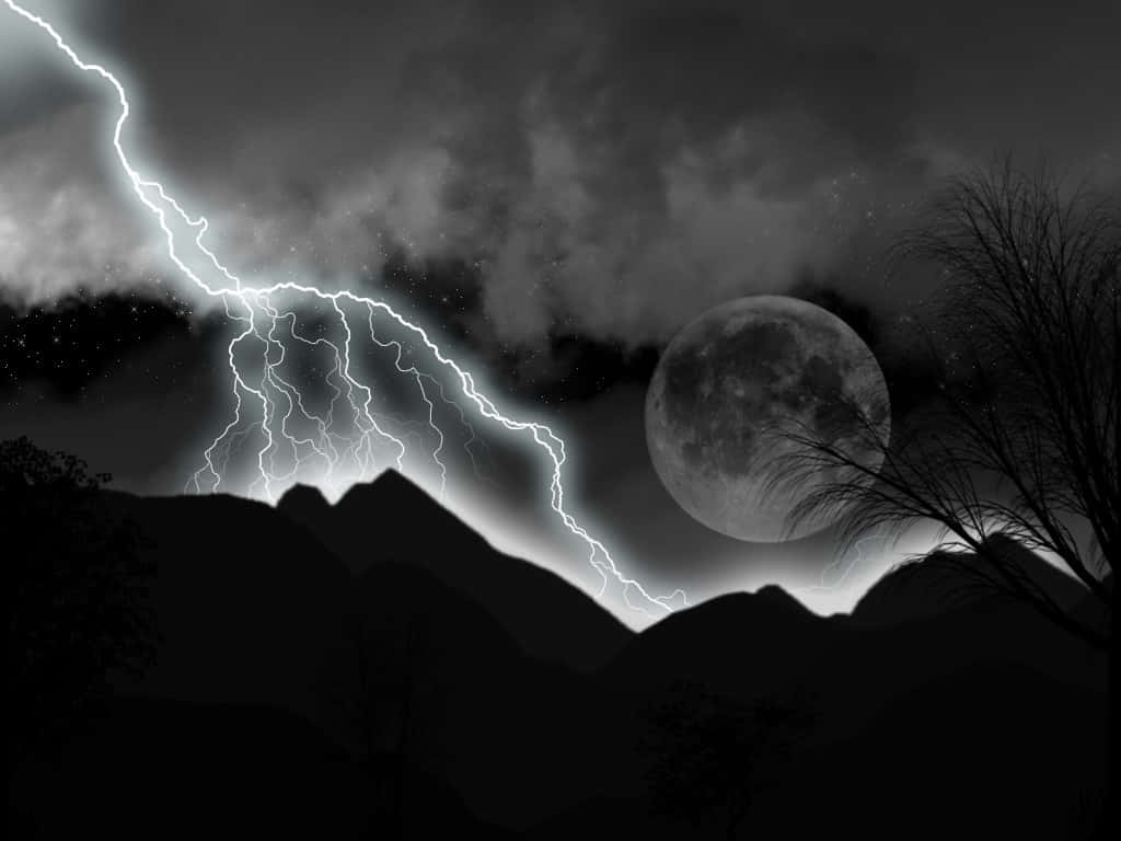 Lightning Storm Over Mountainous Moonlit Landscape Wallpaper