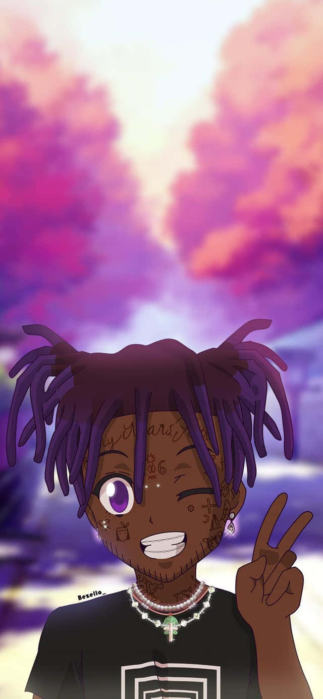 Lil Uzi Cartoon Making Peace Sign Wallpaper