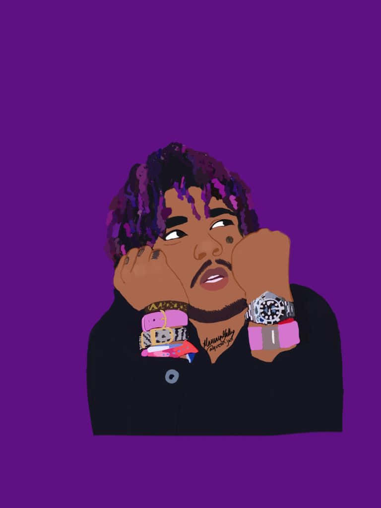 Lil Uzi Cartoon On Purple Wallpaper