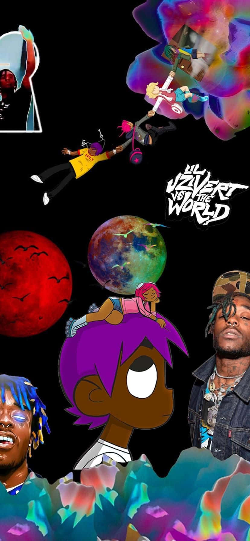 Lil Uzi Cartoon With Rainbow Moon Wallpaper